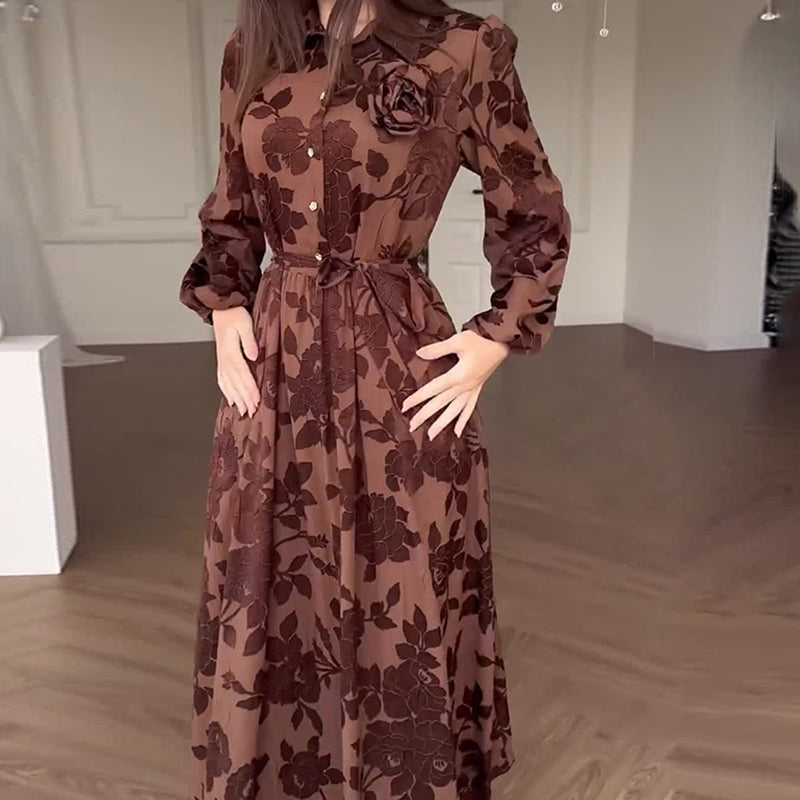 Robe ceinturée imprimée intégrale pour femme
